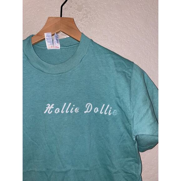 Vintage Hollie Shirt Dollie Green Script Text Tee USA Made VTG 90s Jerzees Small - Picture 2 of 9
